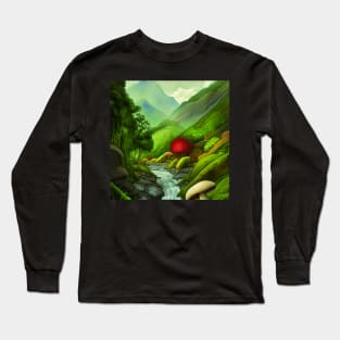 Beautiful Landscape Painting with mushrooms and mountains Long Sleeve T-Shirt